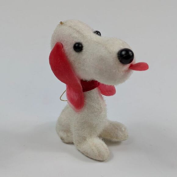 5 Vintage White Felted Snoopy Style Dog Christmas Tree Ornament Ears Tongue RARE - Picture 6 of 16